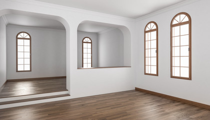 Building Interior with a Half Wall and Raised Floor