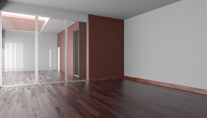Fototapeta premium Indoors with Sliding Doors and Wood Linear Ceiling