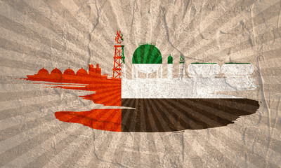 Energy and Power icons set and grunge brush stroke. Design concept of natural gas industry. Flag of the United Arab Emirates
