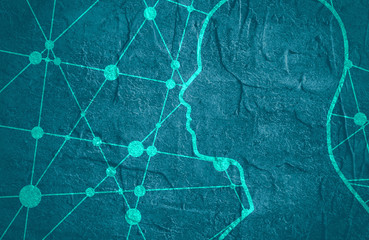 Silhouette of a man's head. Mental health relative brochure, report design template. Scientific medical designs.