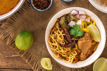 Khao Soi Recipe, Curried Noodle Soup with Chicken, Thai food concept