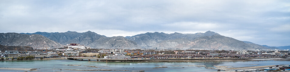 lhasa city panorama - obrazy, fototapety, plakaty