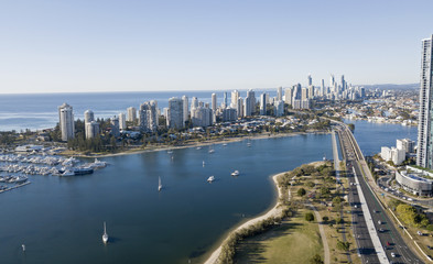 Surfers Paradise and the Narang river, Queensland, Australia.
