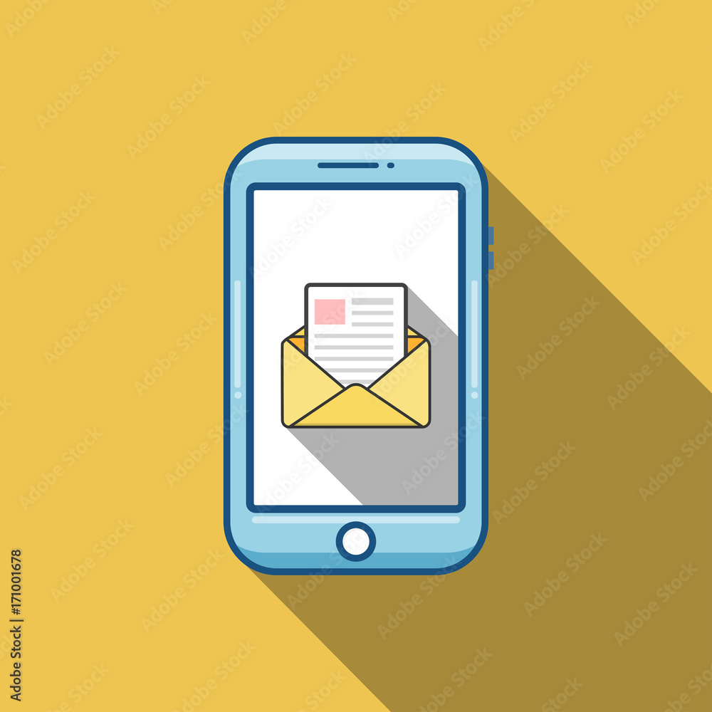 Poster notification of a new email on your mobile phone or smartphone. mail icon in the speech bubbles. thi