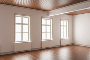 Room with Linear Wood Ceiling and Hardwood Flooring Detail