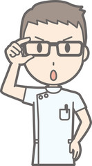 Illustration of a male nurse wearing white coat wearing glasses