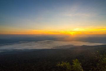 Mountain valley during sunrise. Natural summer landscape