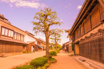 Obraz premium Unno-juku is a post town and dozens of old buildings have been beautifully preserved along a more than 250 meter, long stretch for the travelers of Hokkoku Road in Tomi-shi, Nagano Prefecture, JAPAN.