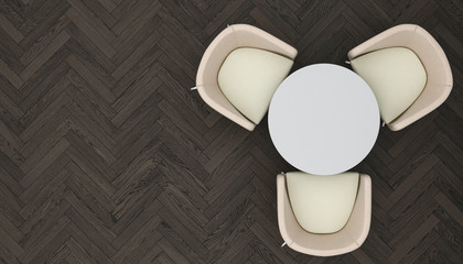 Coffee Table with Chairs on Chevron Parquet