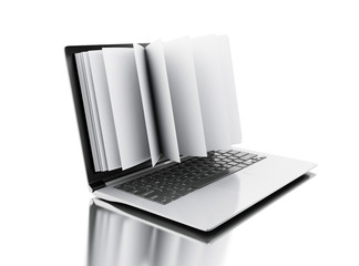 3d Open book turns into an open laptop