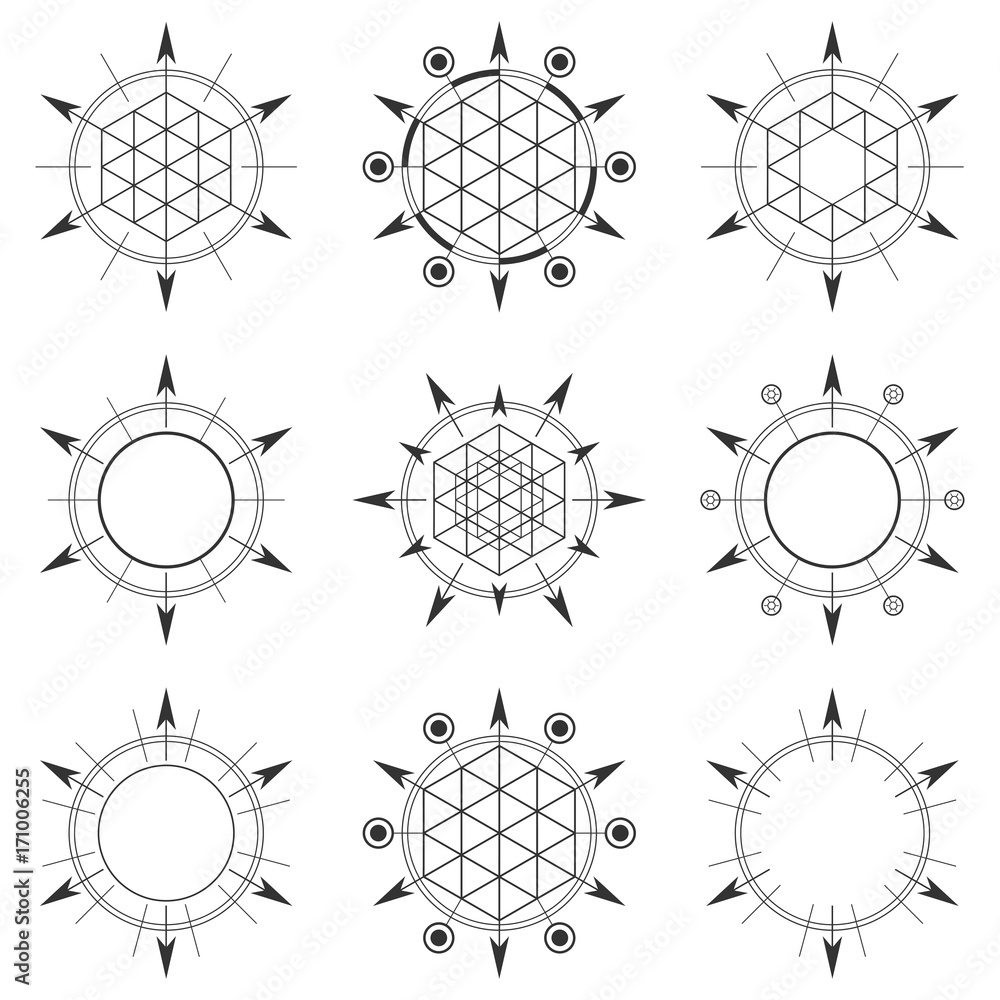 Poster sacred geometry element. hexagonal element.