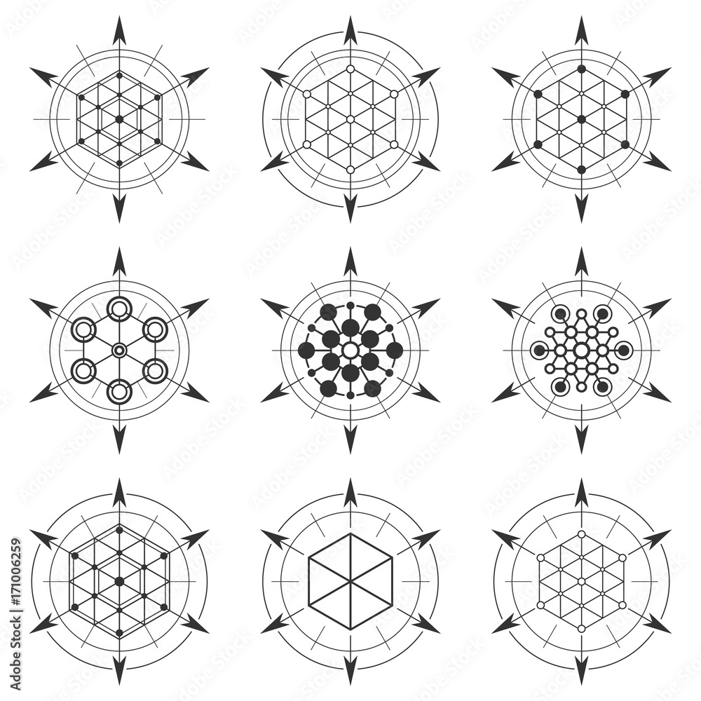 Poster sacred geometry element. hexagonal element.