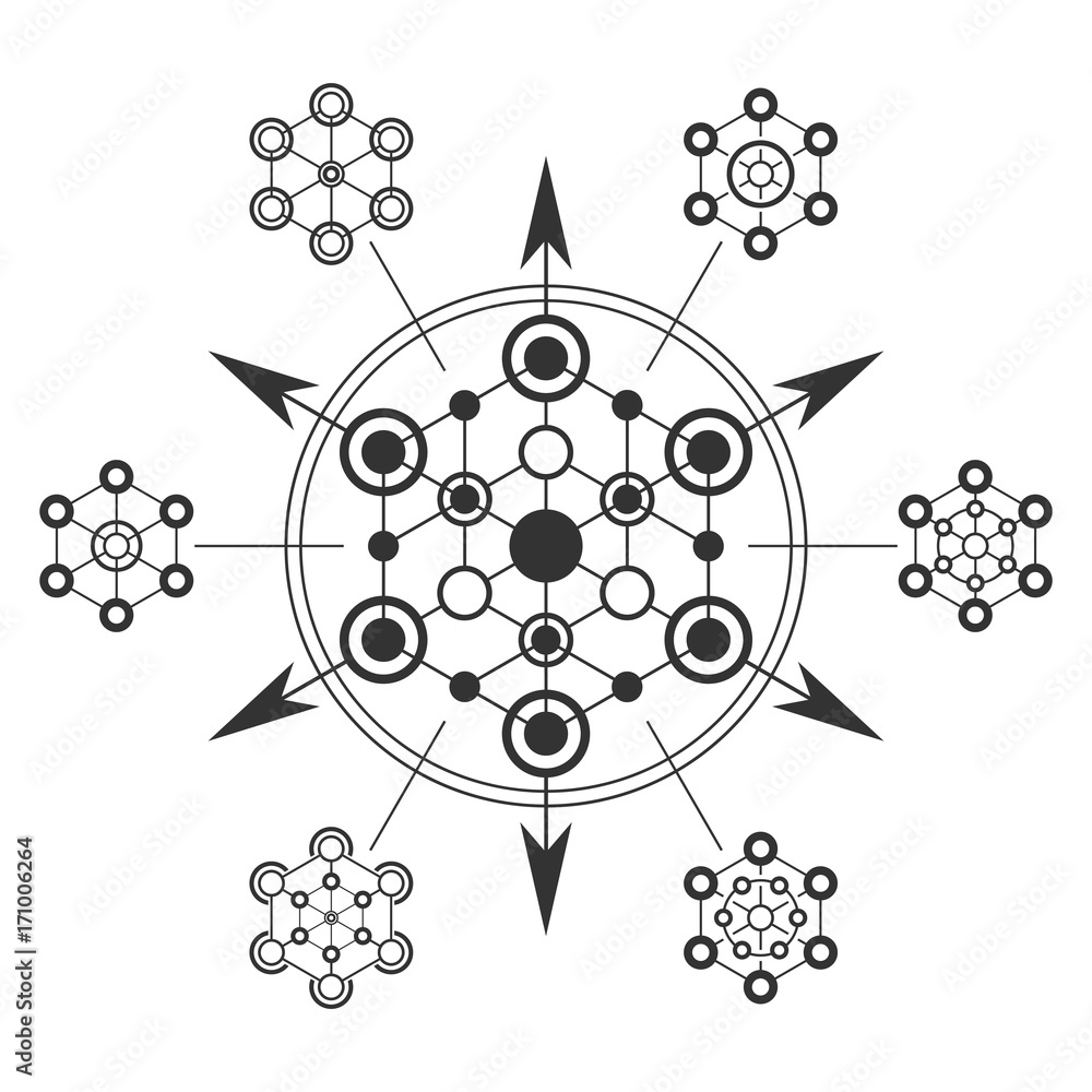 Poster sacred geometry element. hexagonal element.
