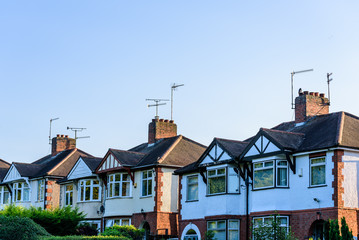 Evening View of Row of Typical English Terraced Houses in Northampton