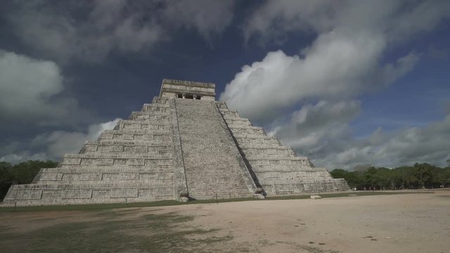 CHICHEN ITZA, MEXICO - MAY 25, 2017: Architecture Maya pyramid temple Kukulkan in Mexico at summer sunny day