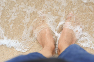 First time in the sea, very happy.