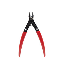 Pliers tool with red handles for cut an used in hobby jobs for craftsman. Tools isolated on white background.