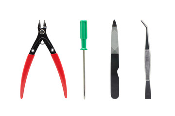 Group of Tools used in hobby jobs for craftsman. Tools isolated on white background....