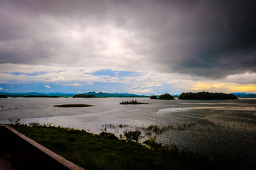 before raining blue sky river lake mountain wildlife kanchanaburi thailand