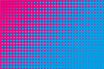 Comic pattern. Halftone background. Pink, blue, magenta color. Dotted retro backdrop, panels with dots, points, circles, rounds.