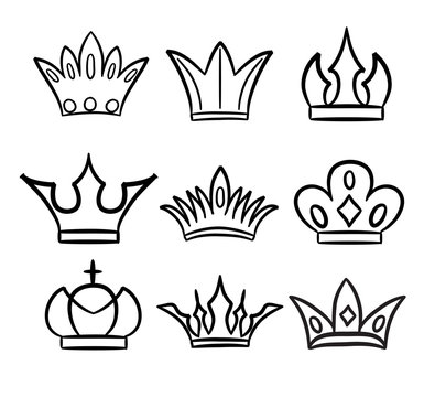 Hand drawn crowns logo and icon collection