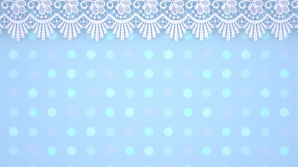 3d rendering picture of white lace against blurry blue dotted pattern background.