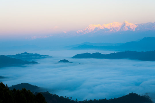Himalayan Mountain Range Over Sea Of Clouds Dawn