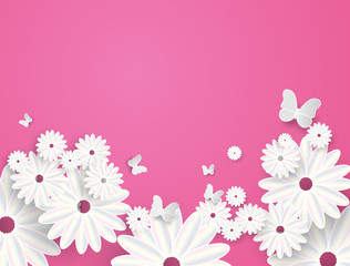 Paper cut Butterfly with flower background Vector illustration