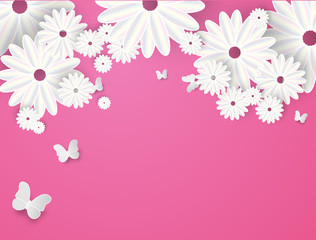 Paper cut Butterfly with flower background Vector illustration