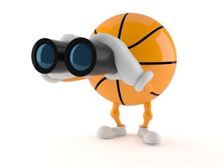 Basketball character looking through binoculars