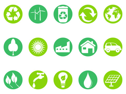 green eco button icons set