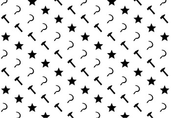 Star, sickle and hammer - black symbol on white background - vector pattern