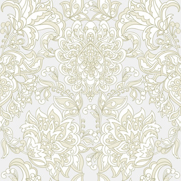 Damask seamless pattern with vintage flowers. Floral vector wallpaper