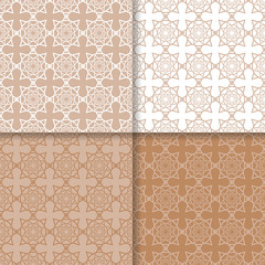 Geometric backgrounds. Set of brown beige seamless patterns