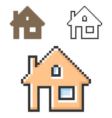 Pixel icon of home in three variants. Fully editable