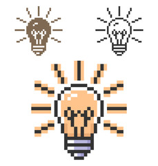 Pixel icon of lamp radiating light in three variants. Fully editable