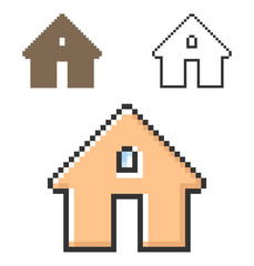 Pixel icon of home in three variants. Fully editable