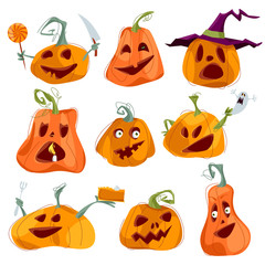 Set of 9 Halloween pumpkins for stickers and labels.