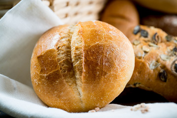 Different bread and bread slices. Food background.