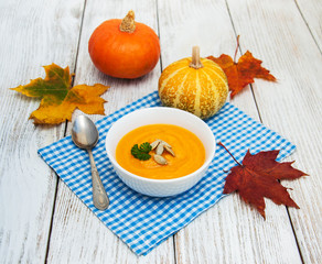 Pumpkin soup with fresh pumpkins