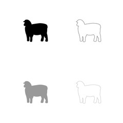 Sheep silhouette black and grey set icon .