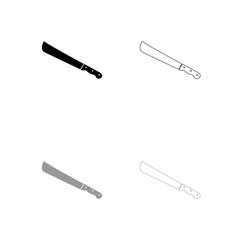 Machete or big knife black and grey set icon .