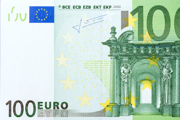 Macro details of one hundred euro banknote. - obrazy, fototapety, plakaty