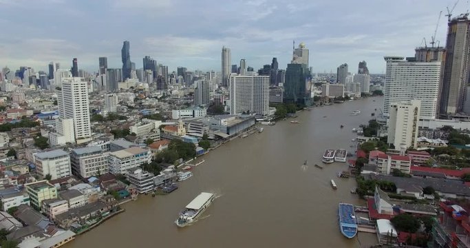 Aerial view of Chao Phraya river in Bangkok, Thailand.
