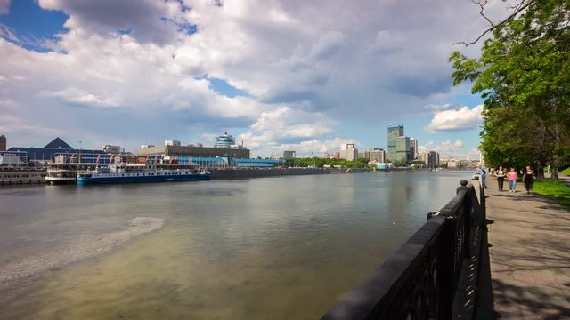 moscow river summer day city riverside panorama 4k timelapse russia