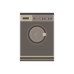Vector washing machine flat icon isolated front view illustration. Electronic house dry electric home