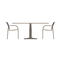 Vector table chair two flat icon isolated. Restaurant furniture side view illustration.