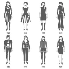 Fashion Evolution Black White Icons Set