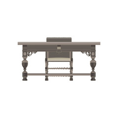 Vector wooden desk flat icon isolated. Table front view furniture illustration. Cartoon business design modern style