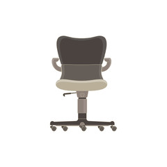 Vector office chair flat icon isolated. Furniture side view illustration design style. Arm armchair black boss business comfort. Element empty ergonomic office shape silhouette seat symbol. White.